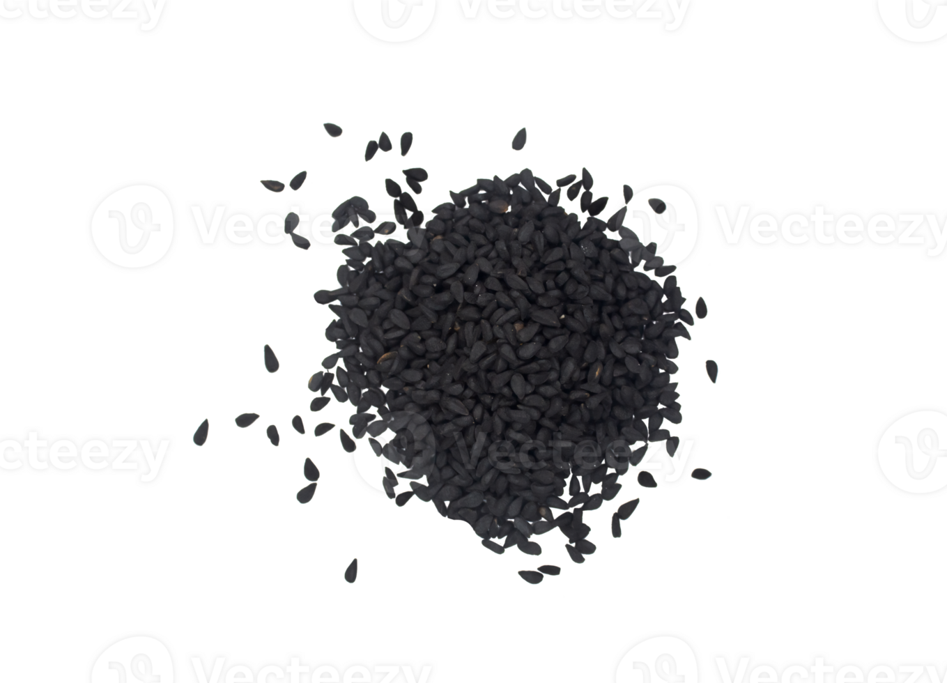 Pile of black cumin or nigella seed transparent background top view png