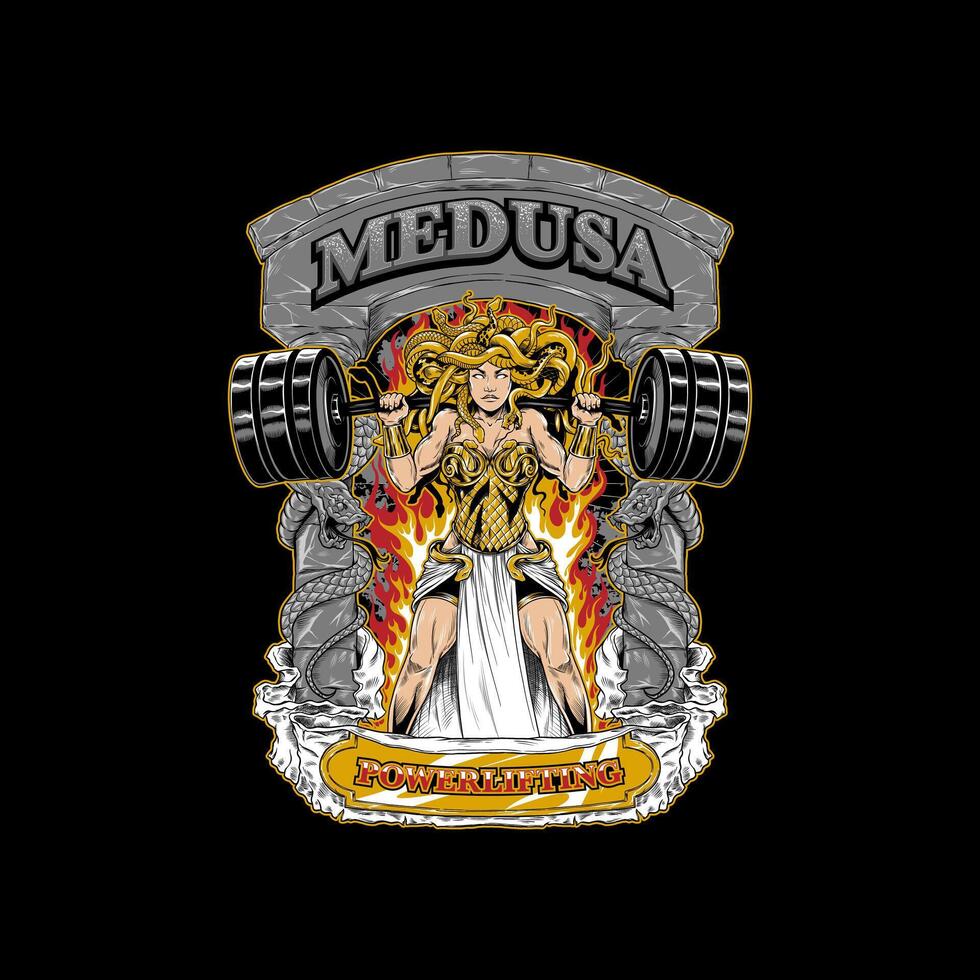 Illustration of Mighthy Medusa Powerlifting vector