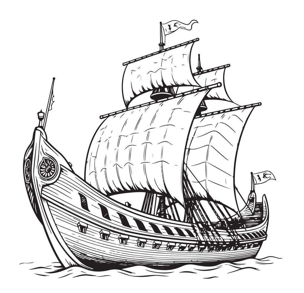 Sailing boat design hand drawings. vector