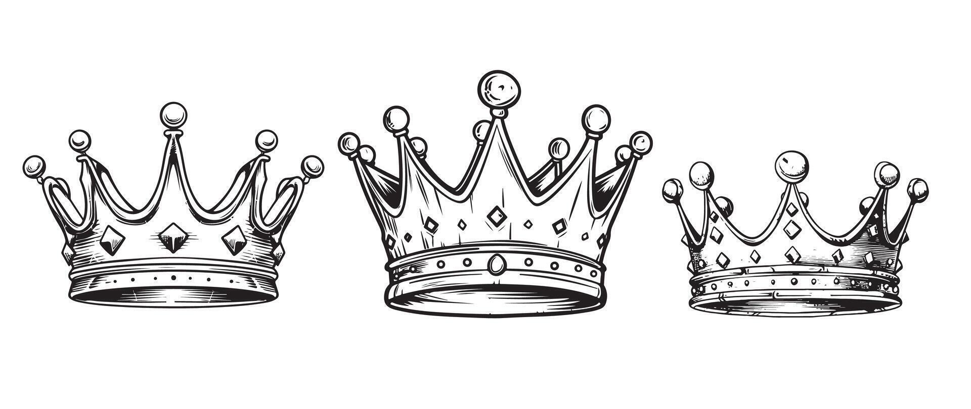 Doodle style set of royal crowns in format vector