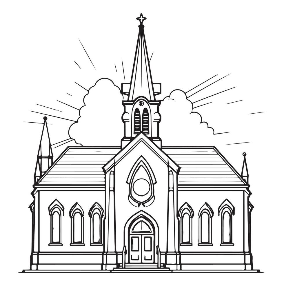 on in doodle sketch style.Church. illustrati vector