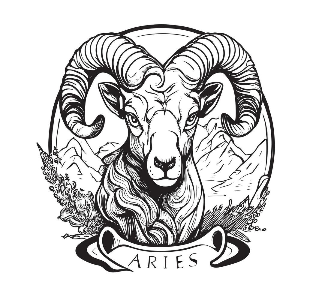 Aries graphic icon. Head ram black sign vector