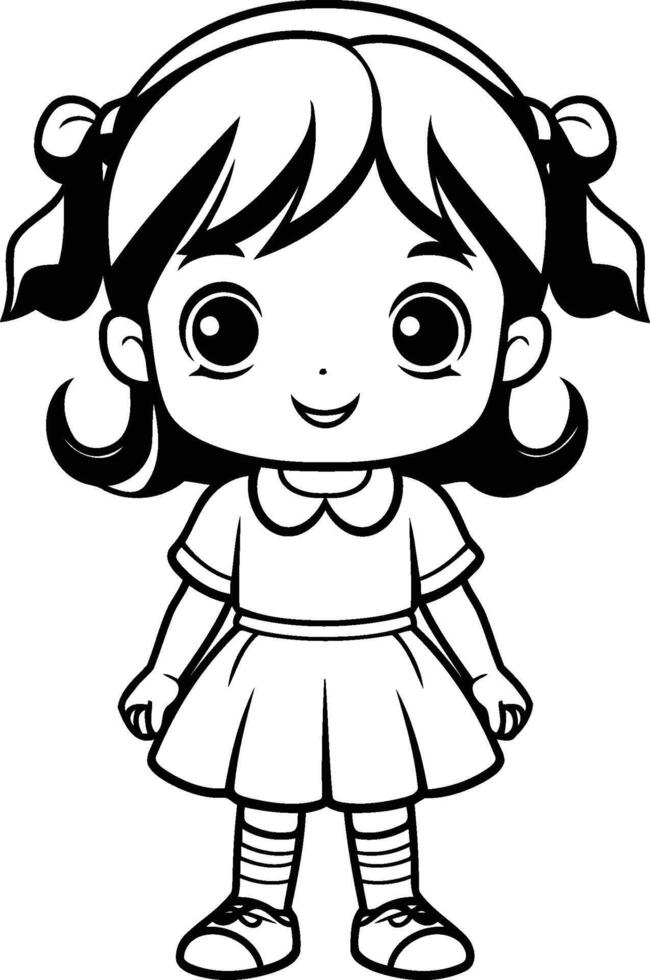 Cute Little Girl Cartoon Mascot Character Illustration. vector