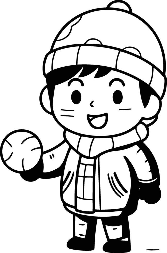 Cute boy wearing winter clothes. Cartoon style. vector