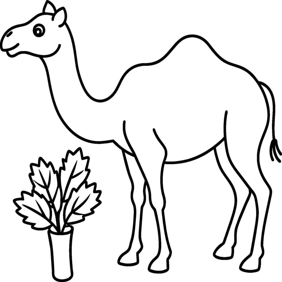 Illustration of camels in the desert. Coloring book for children and adults. Black and white vector