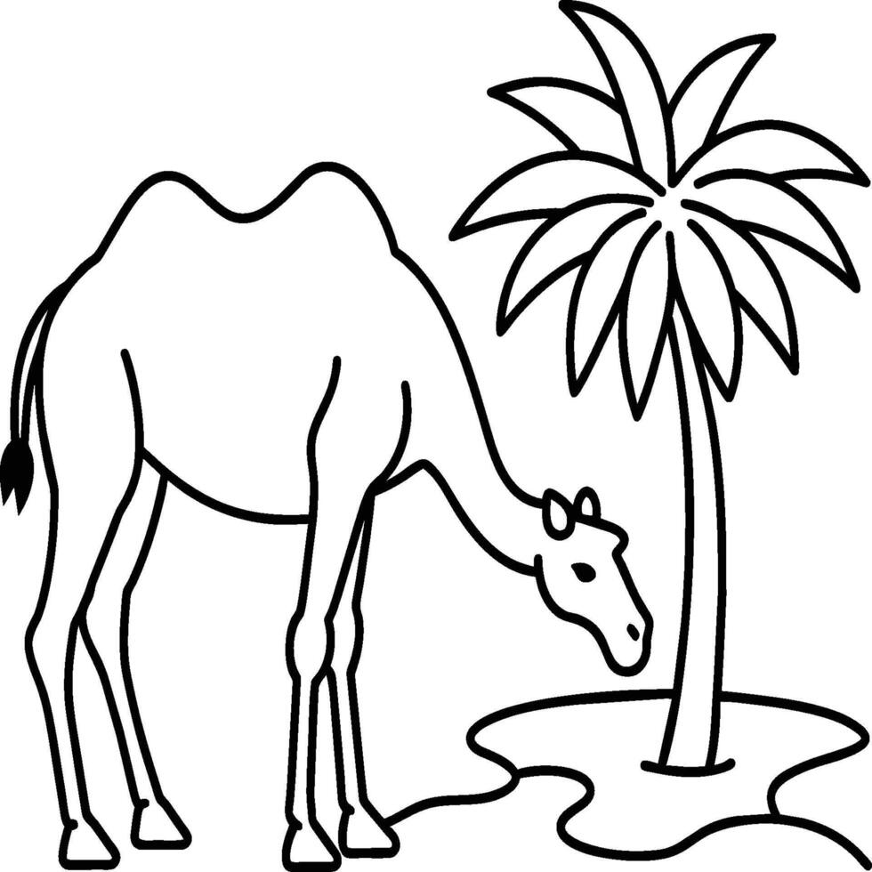 Illustration of camels in the desert. Coloring book for children and adults. Black and white vector