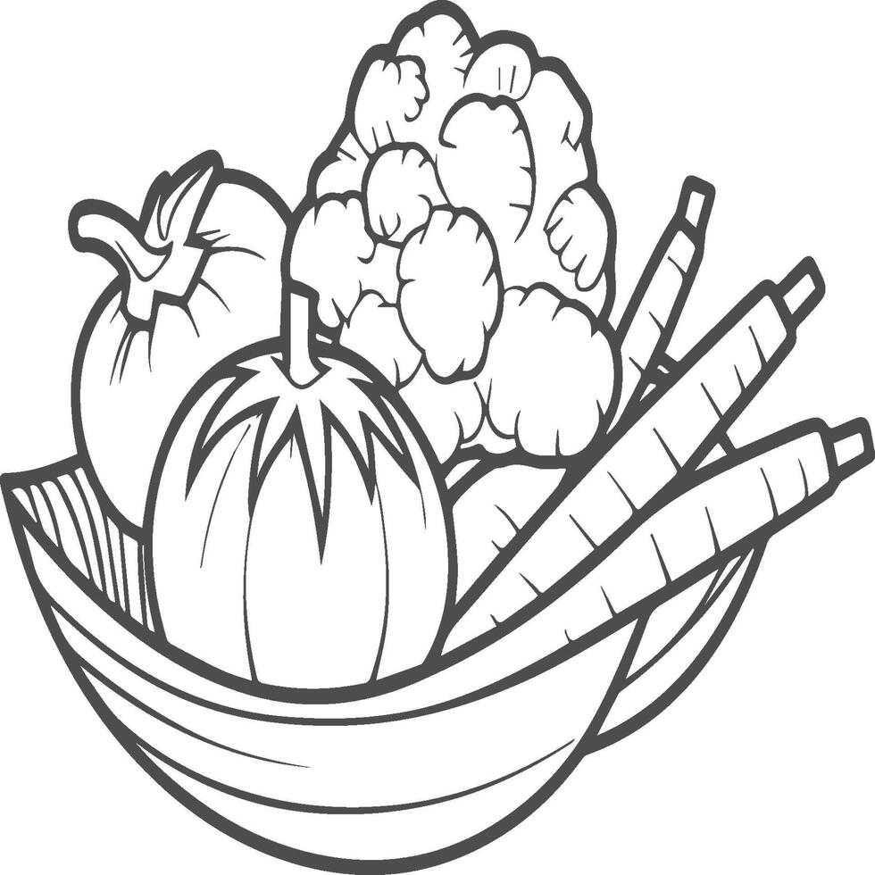 Organic various vegetable coloring pages. Vegetable outline for coloring book vector
