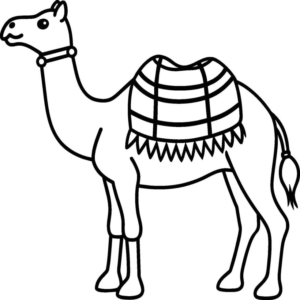 Illustration of camels in the desert. Coloring book for children and adults. Black and white vector