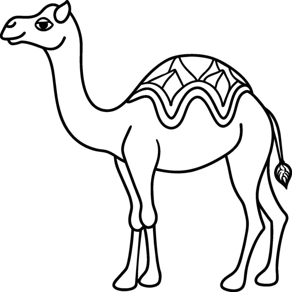 Illustration of camels in the desert. Coloring book for children and adults. Black and white vector