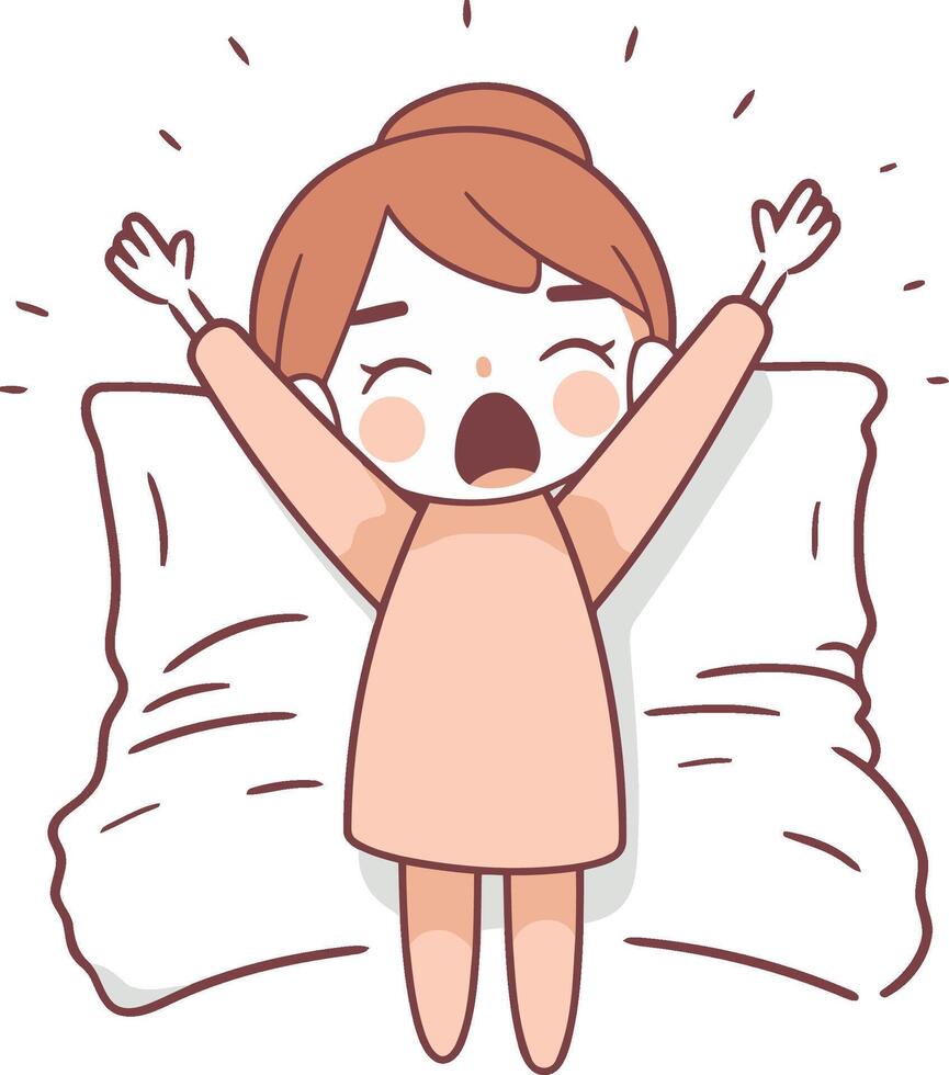 Illustration of a woman waking up in the morning with a pillow vector