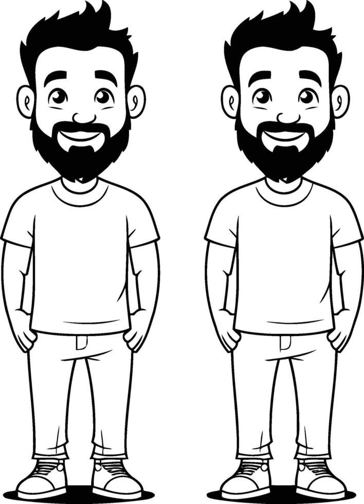 young men with beard and mustache cartoon illustration graphic design in black and white vector