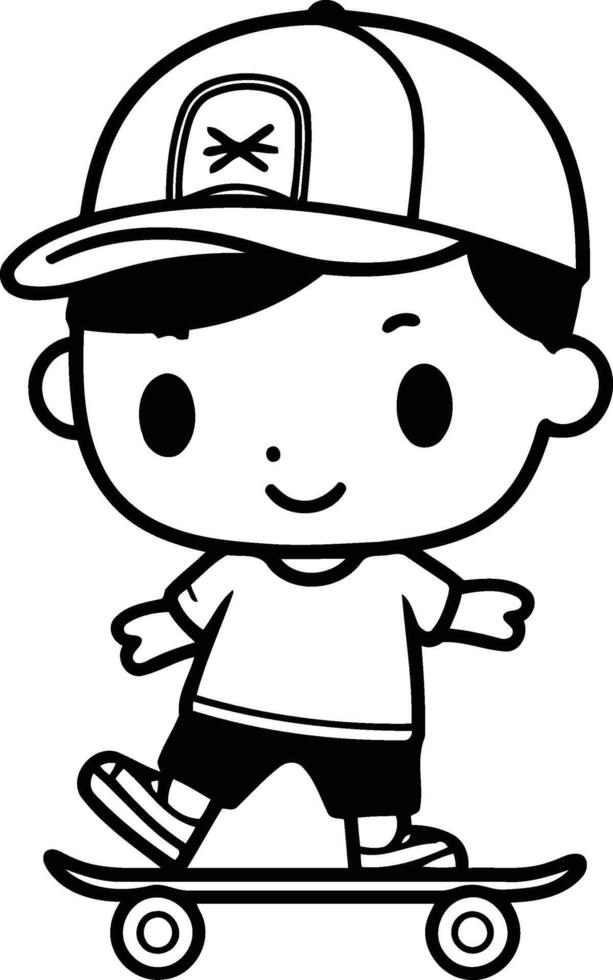 Boy riding skateboard illustration. Cute cartoon boy character. vector