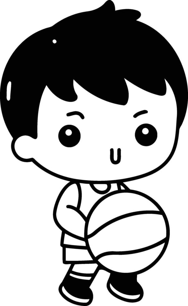 Cute Little Boy Playing Basketball Cartoon Character Illustration Design. vector
