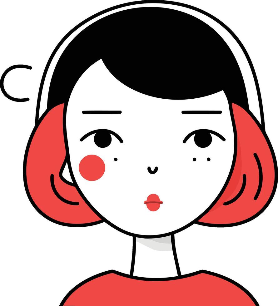 illustration of a girl with red hair and red lips on white background vector