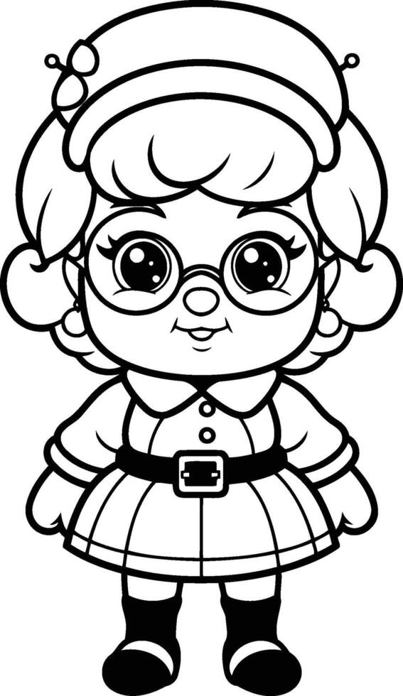 Coloring Page Outline Of Cartoon Scottish Girl Illustration. vector