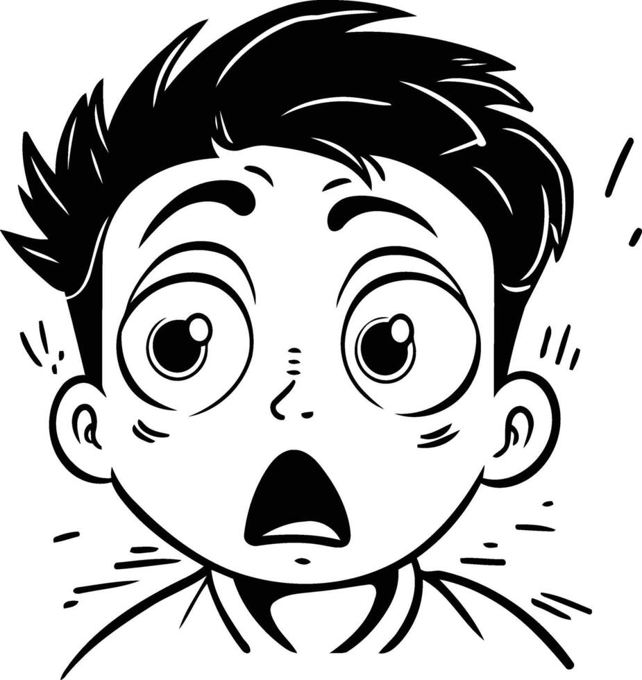 Surprised boy with big eyes on white background. vector