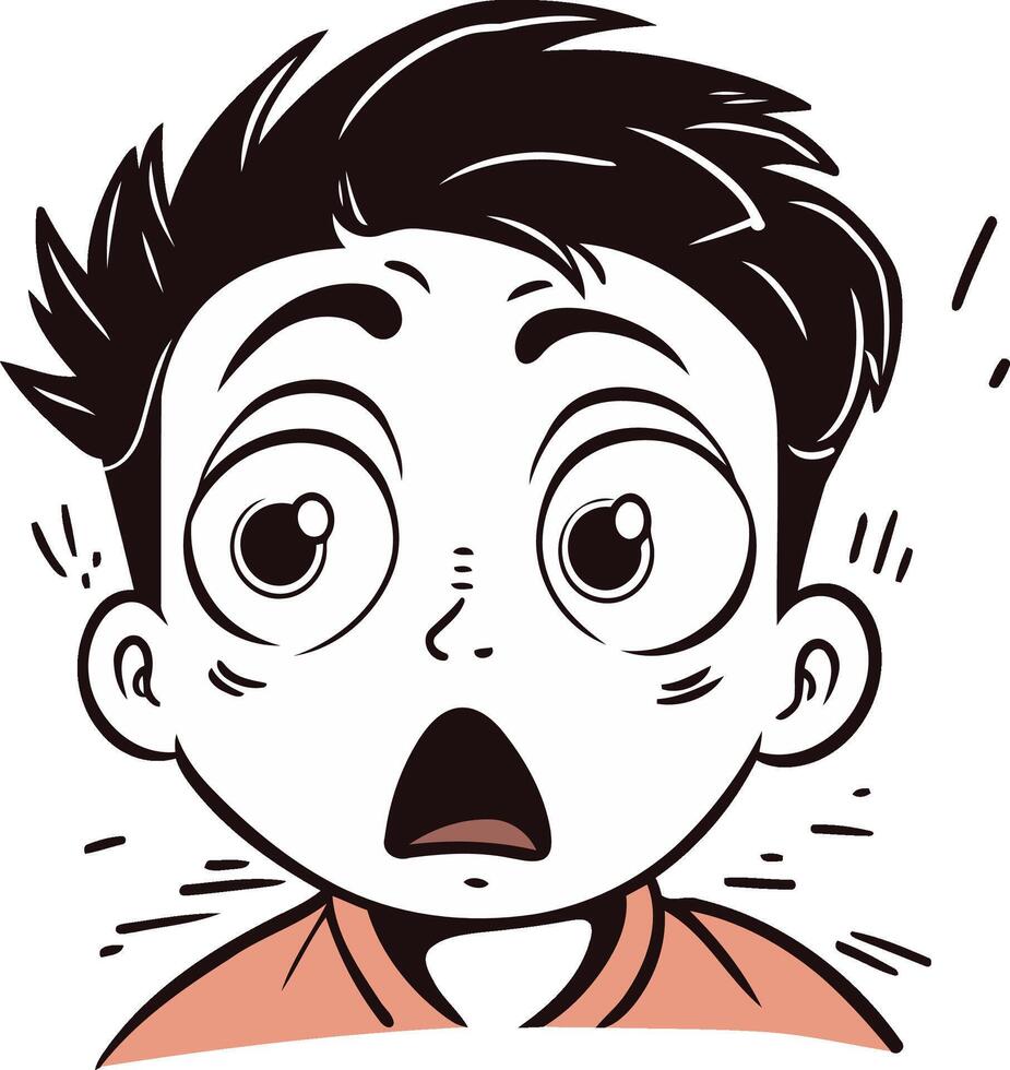 Surprised boy with big eyes on white background. vector