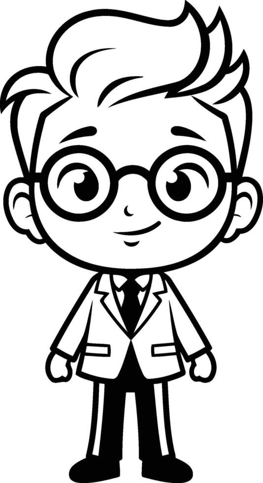 Funny cartoon boy with glasses for coloring book. vector