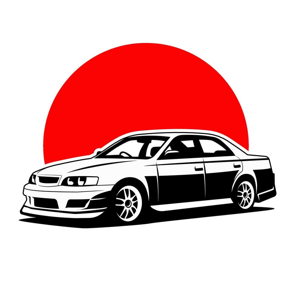 japan car black and white red circle vector