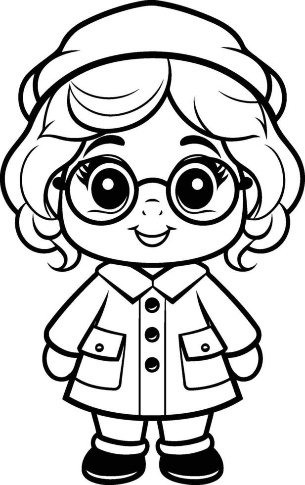 Coloring book for children Cute girl in coat and hat vector