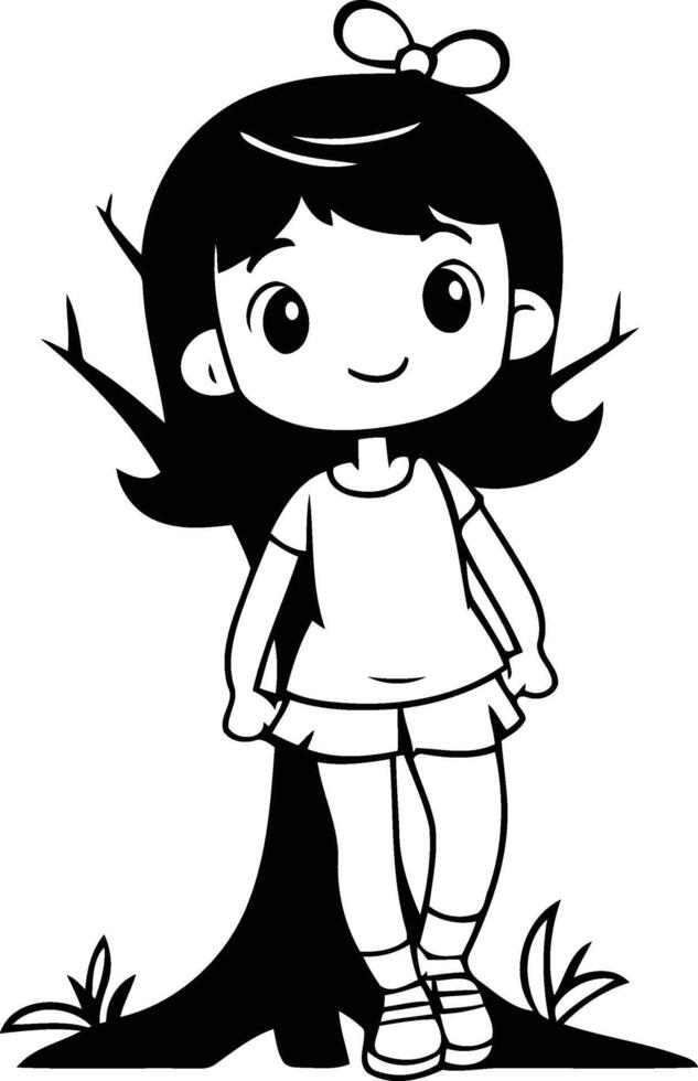 Cute little girl in the forest of a cartoon character. vector