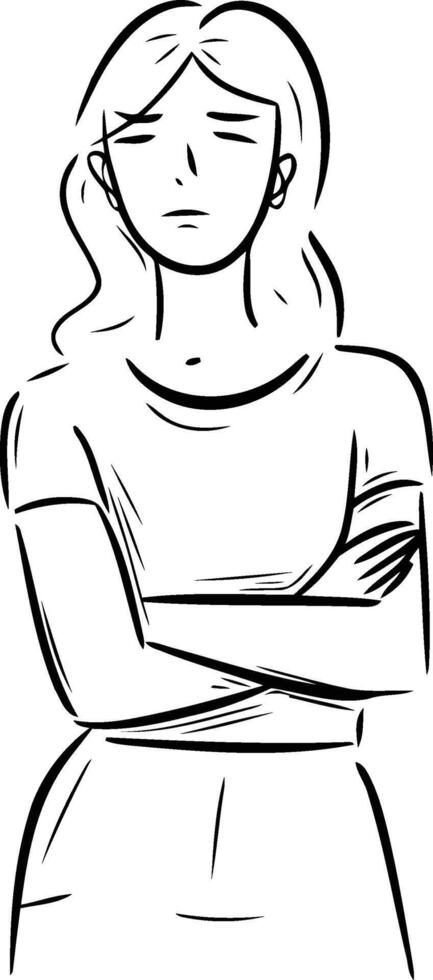 Woman with crossed arms isolated on white background. hand drawn illustration. vector