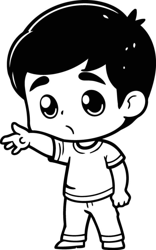 Cute little boy pointing his finger at something. vector