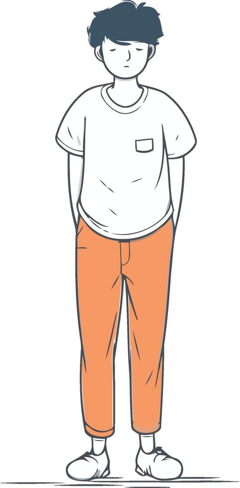 illustration of a young man standing in casual clothes. Cartoon style. vector