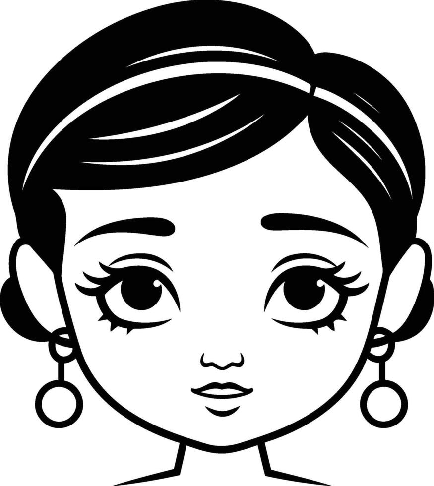 cute little girl face with earrings cartoon illustration graphic design vector