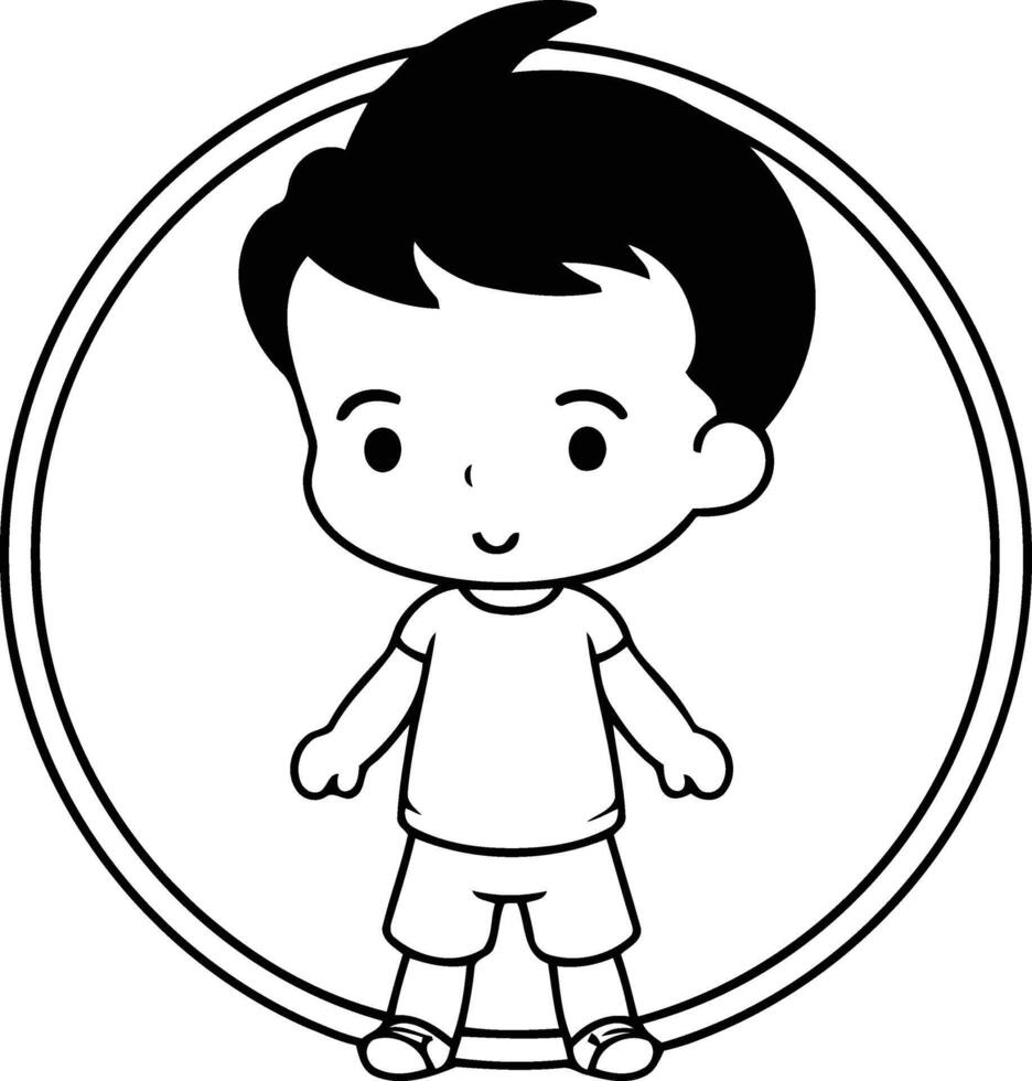 cute little boy cartoon in round frame illustration eps 10 vector