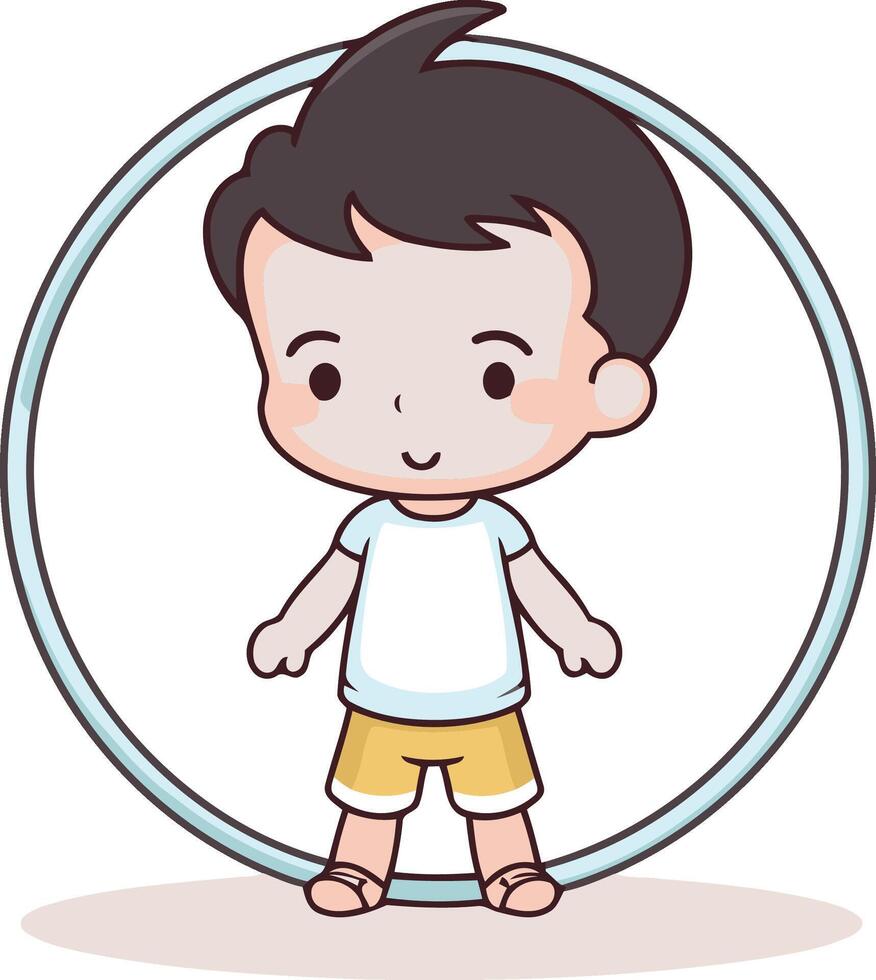 cute little boy cartoon in round frame illustration eps 10 vector
