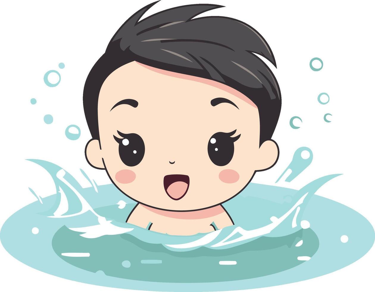 cute little boy swimming in water cartoon illustration eps 10 vector