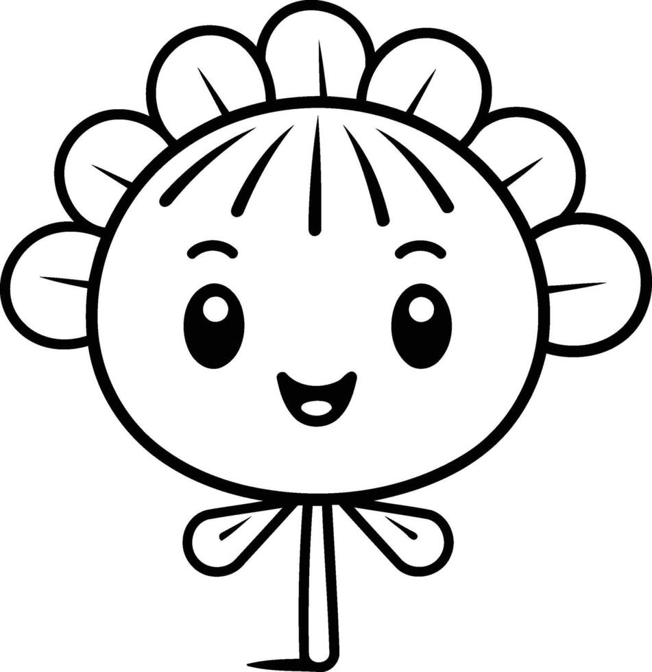 cute little girl with flower kawaii character illustration design vector