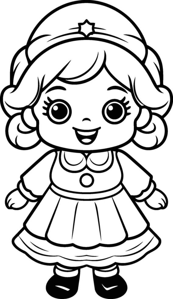 Coloring Page Outline Of Cartoon Cute Little Pirate Girl Character vector