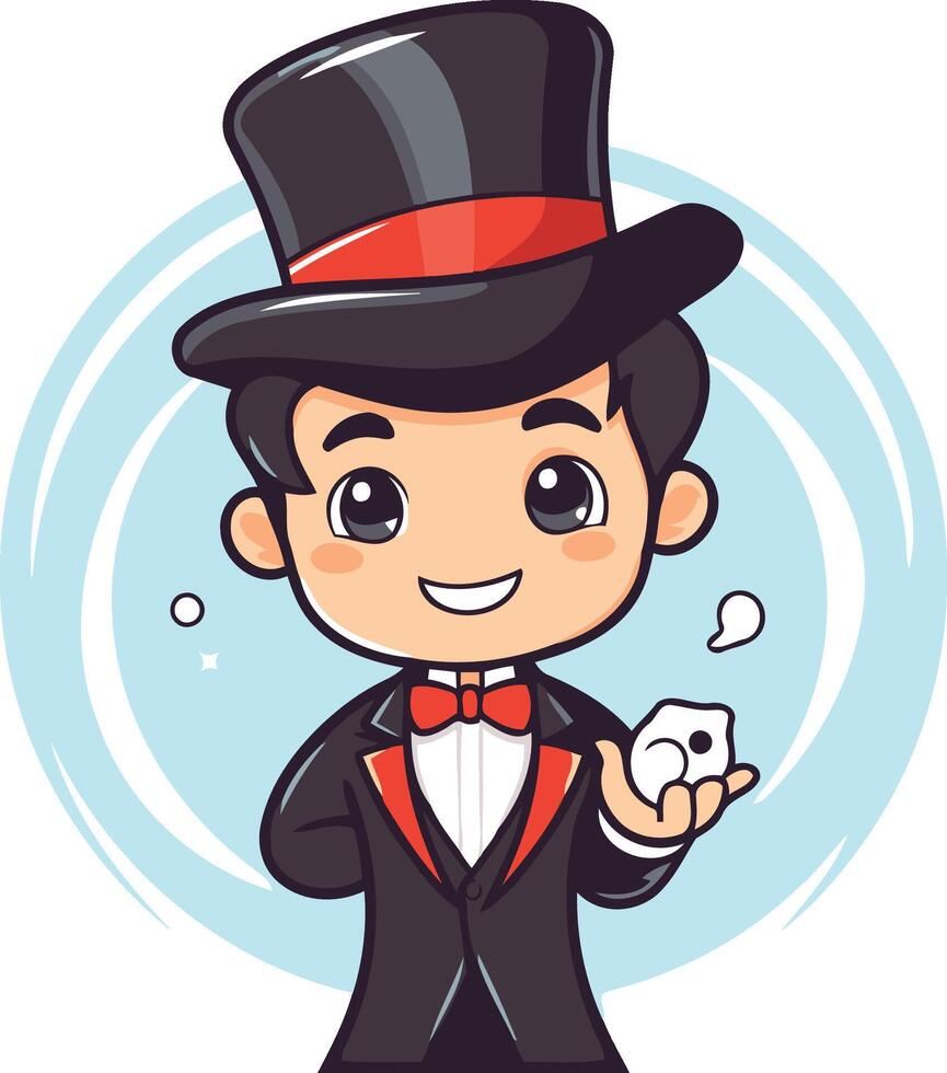 Magician Showing Playing Cards - Cute Cartoon Character Illustration vector