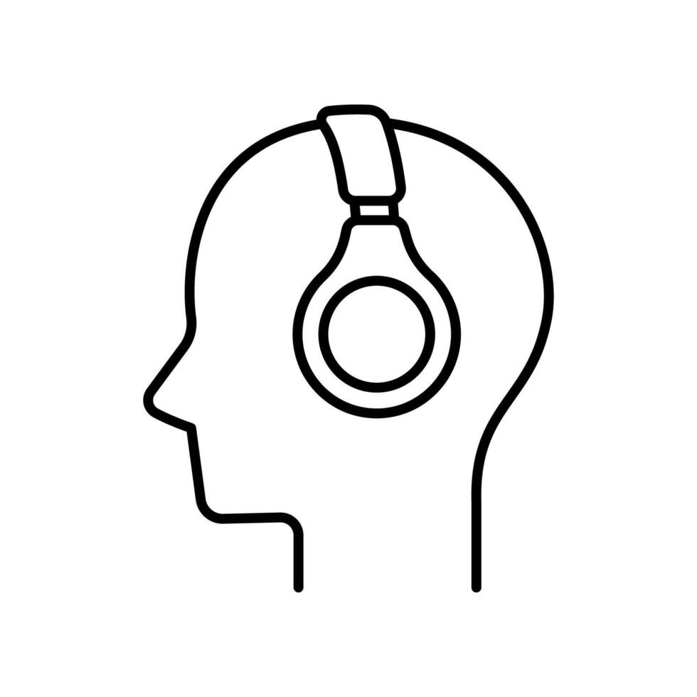 Head wearing headphones line icon isolated on white background. vector