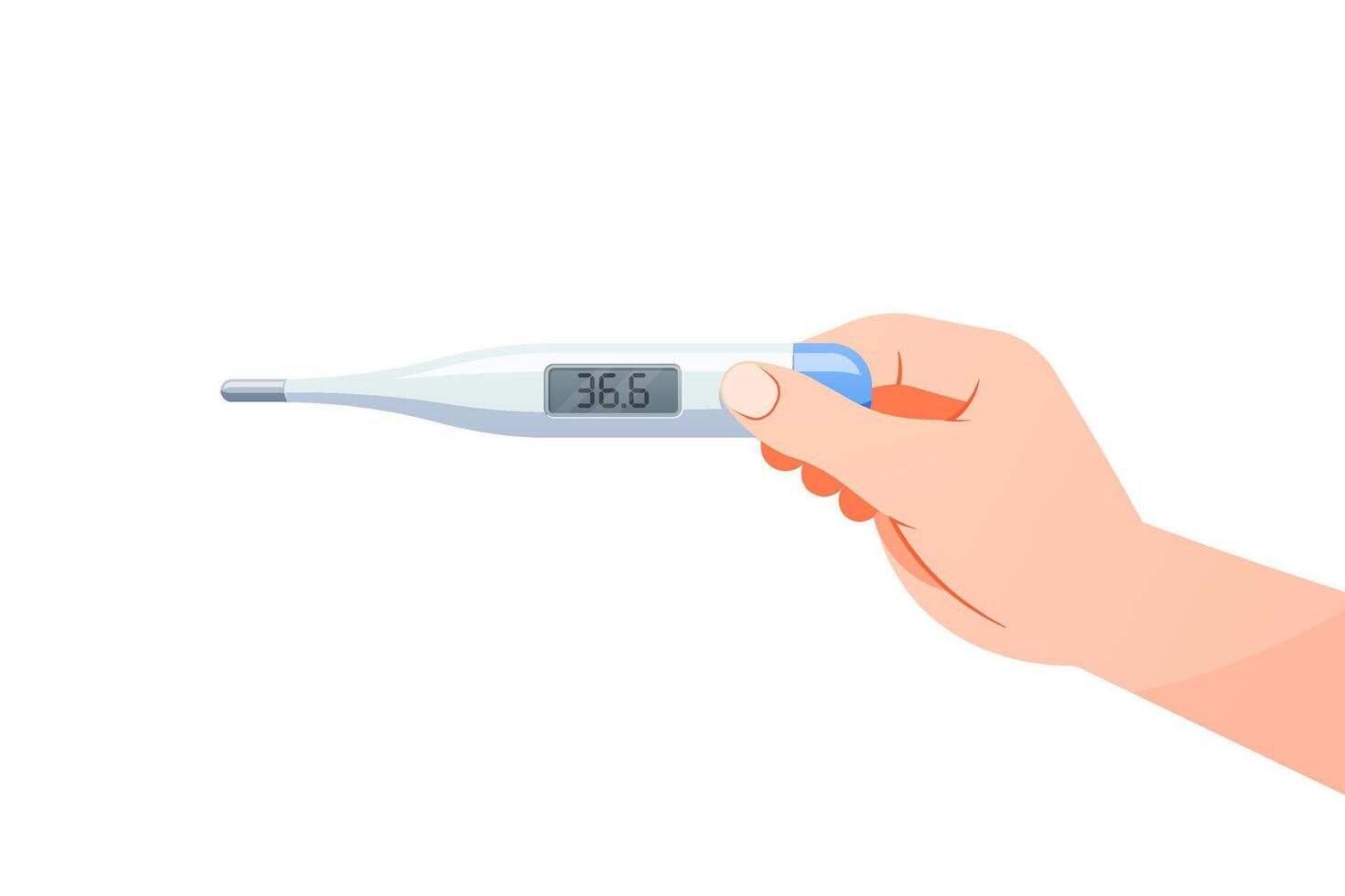 Hand holds thermometer isolated on white background. vector
