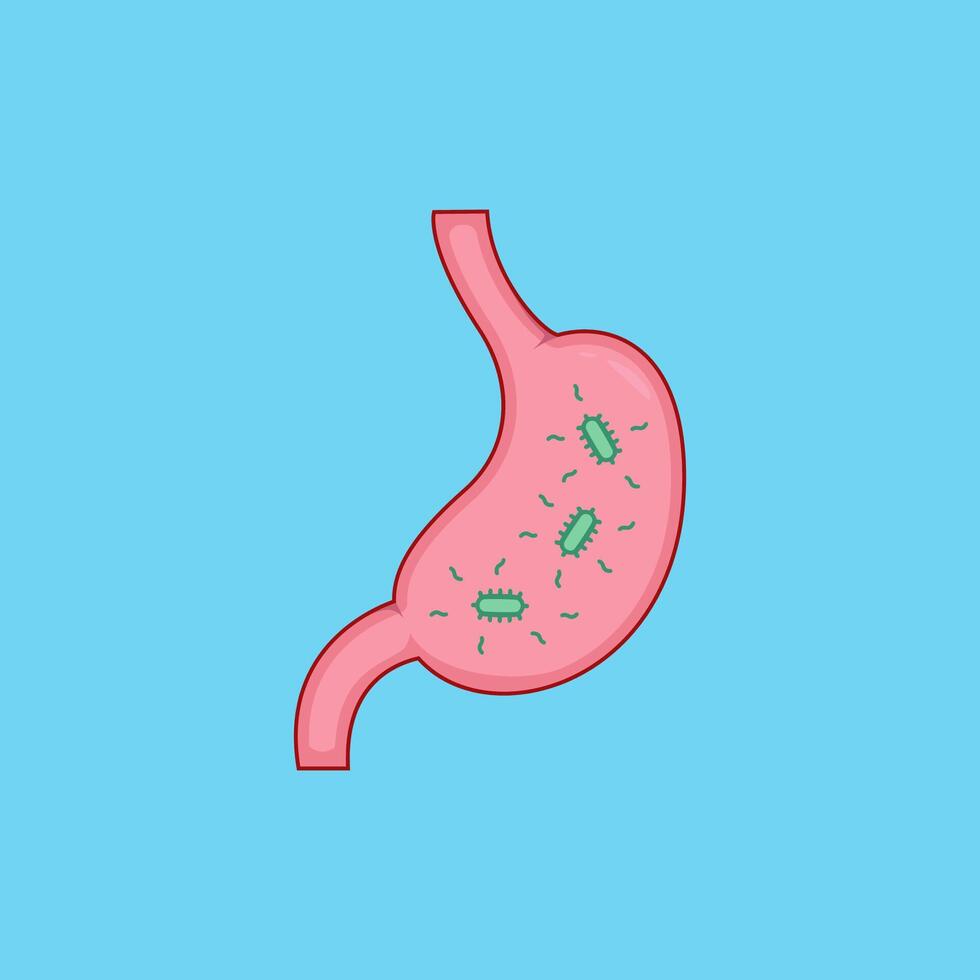 illness stomach with bacteria infection inside cartoon illustration vector