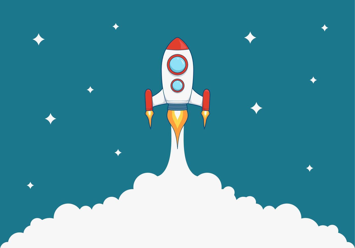 rocket space ship launch with huge smoke trail illustration vector