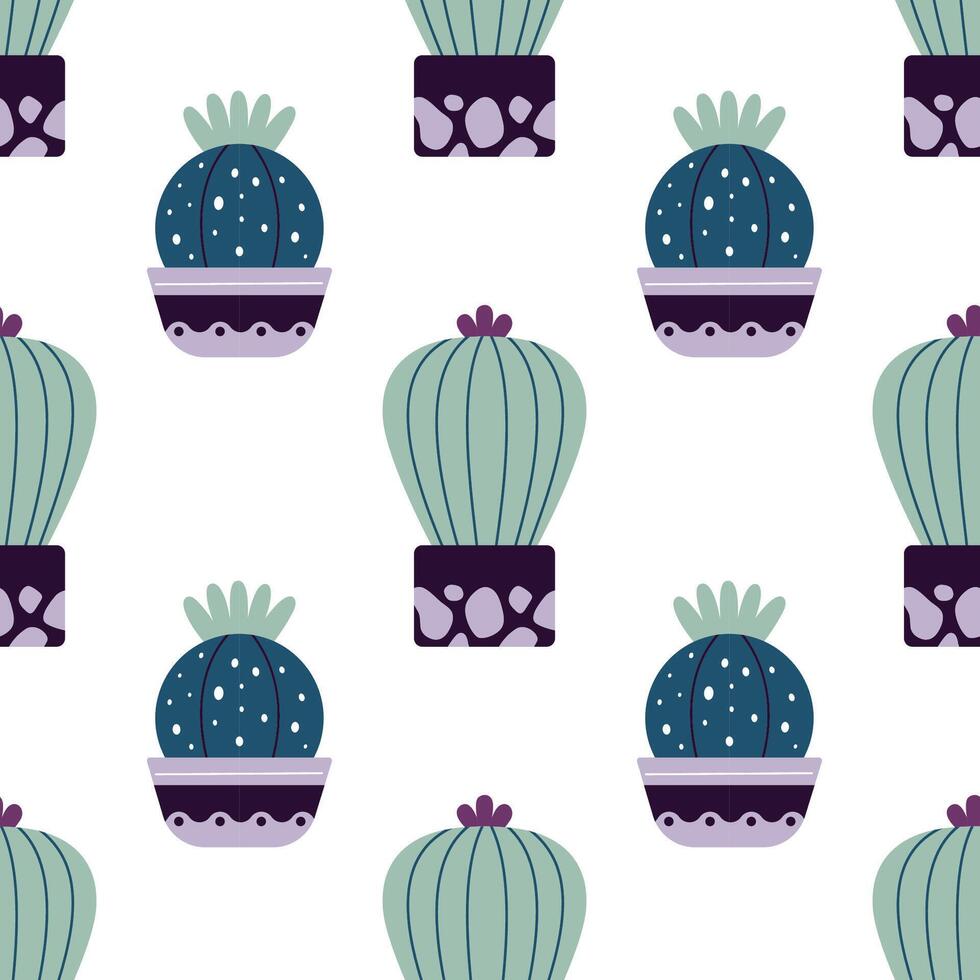 Cute cacti in boho style. Cactus seamless pattern. Trendy boho texture. Cacti fabric print design. Succulent textile. Flat design, doodle style, white background vector