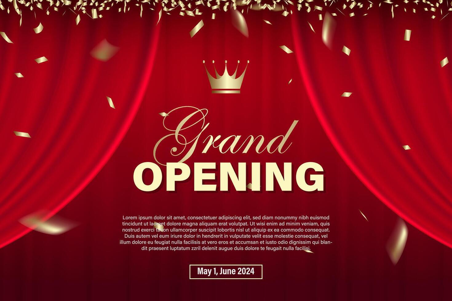 Grand Opening banner with curtain elements and dark red background. vector