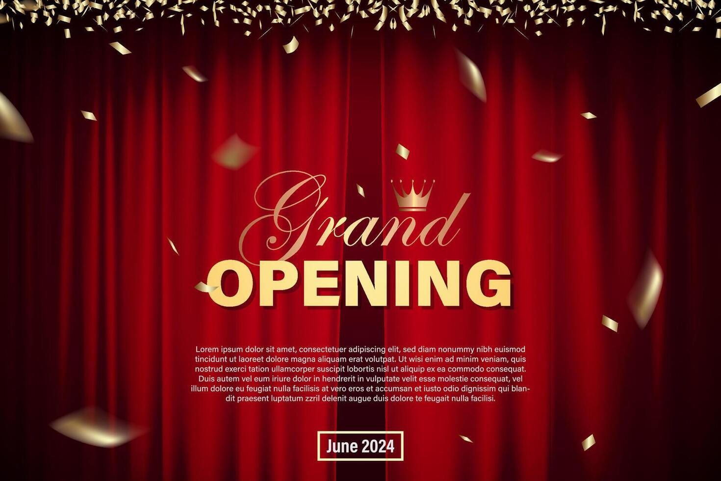 Grand Opening banner with curtain elements and dark red background. vector