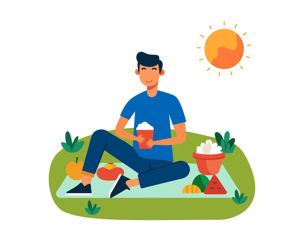 A man picnic in the summer. Summer holiday. vector