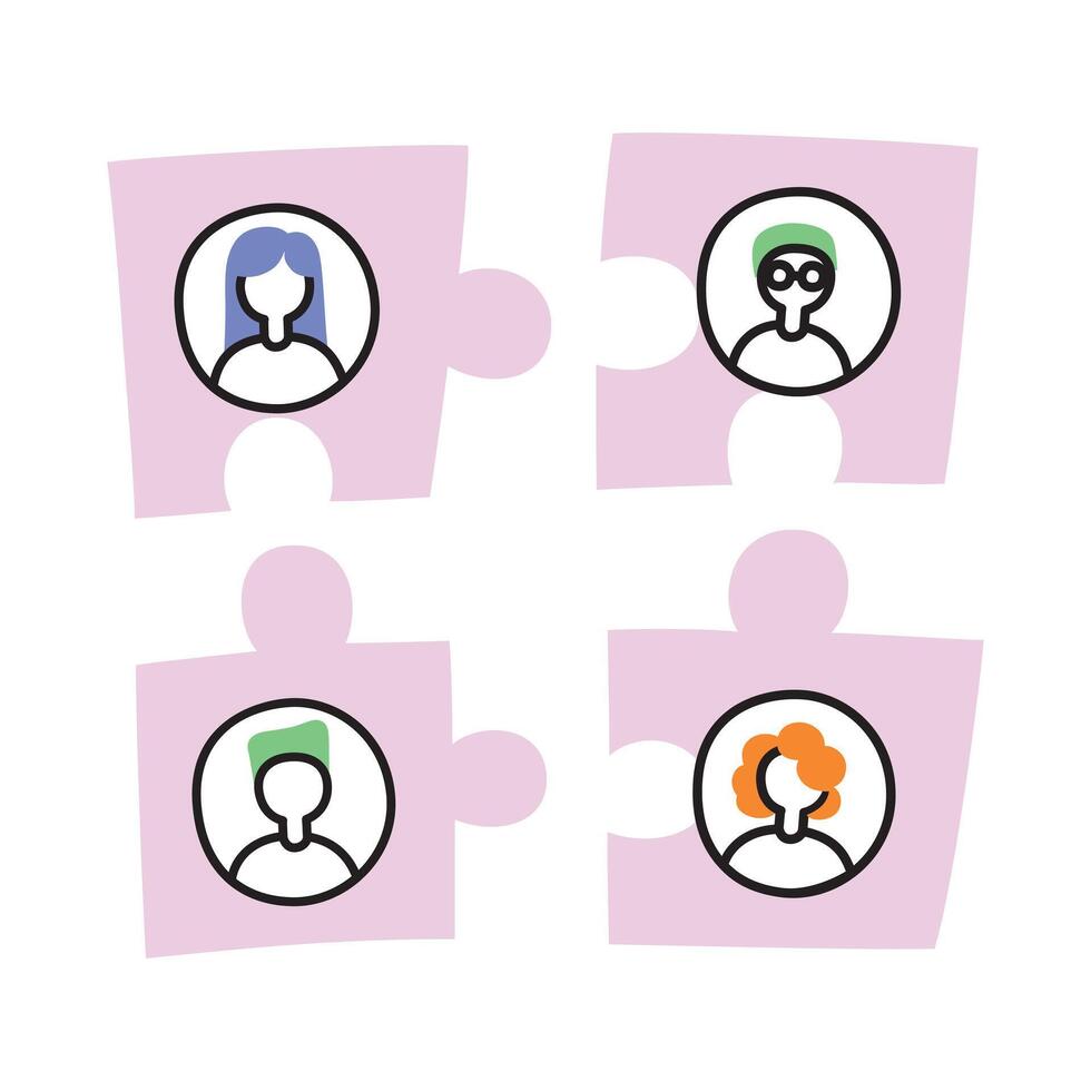 Teamwork abstract illustration, cooperation and partnership icon, human resources management, metaphor of organizational structure, team concept, puzzles with men and women vector