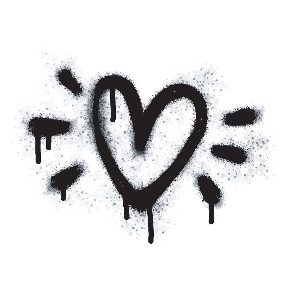 Spray graffiti heart sign painted in black on white. Love heart drop symbol. isolated on a white background. vector