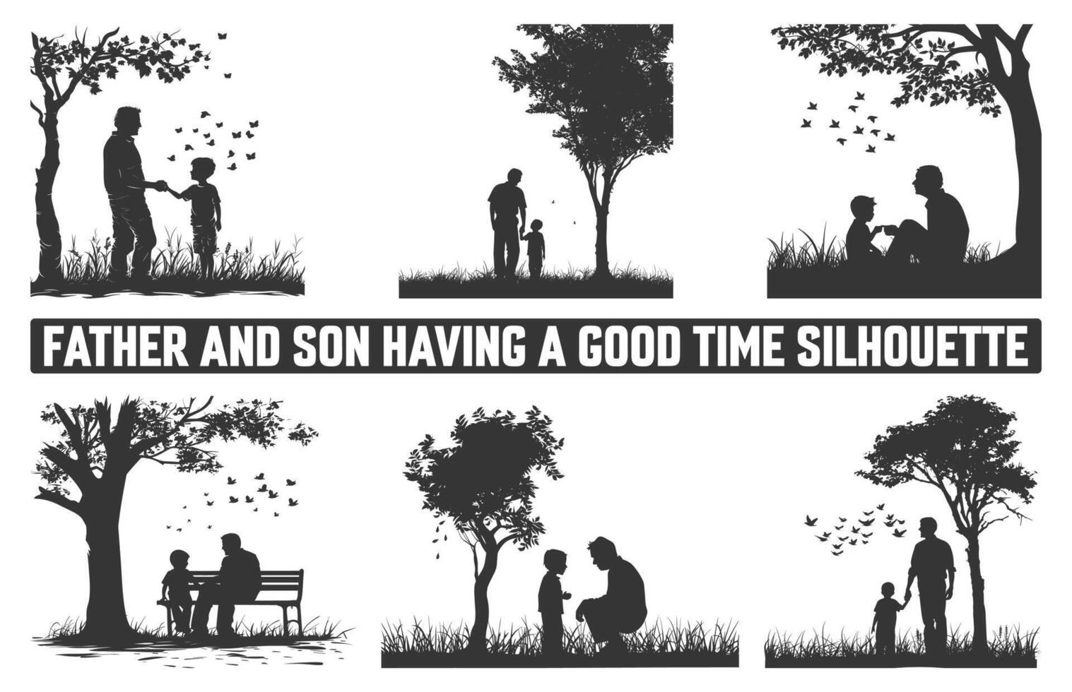 Happy Father's Day, Assortment of Father and son silhouettes, An illustration celebrating Father's Day images of father and children. vector
