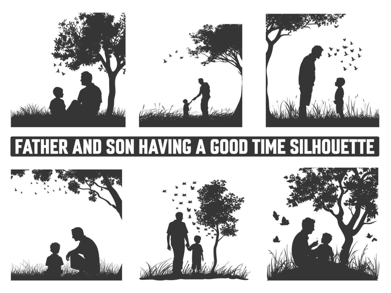 Happy Father's Day, Assortment of Father and son silhouettes, An illustration celebrating Father's Day images of father and children. vector
