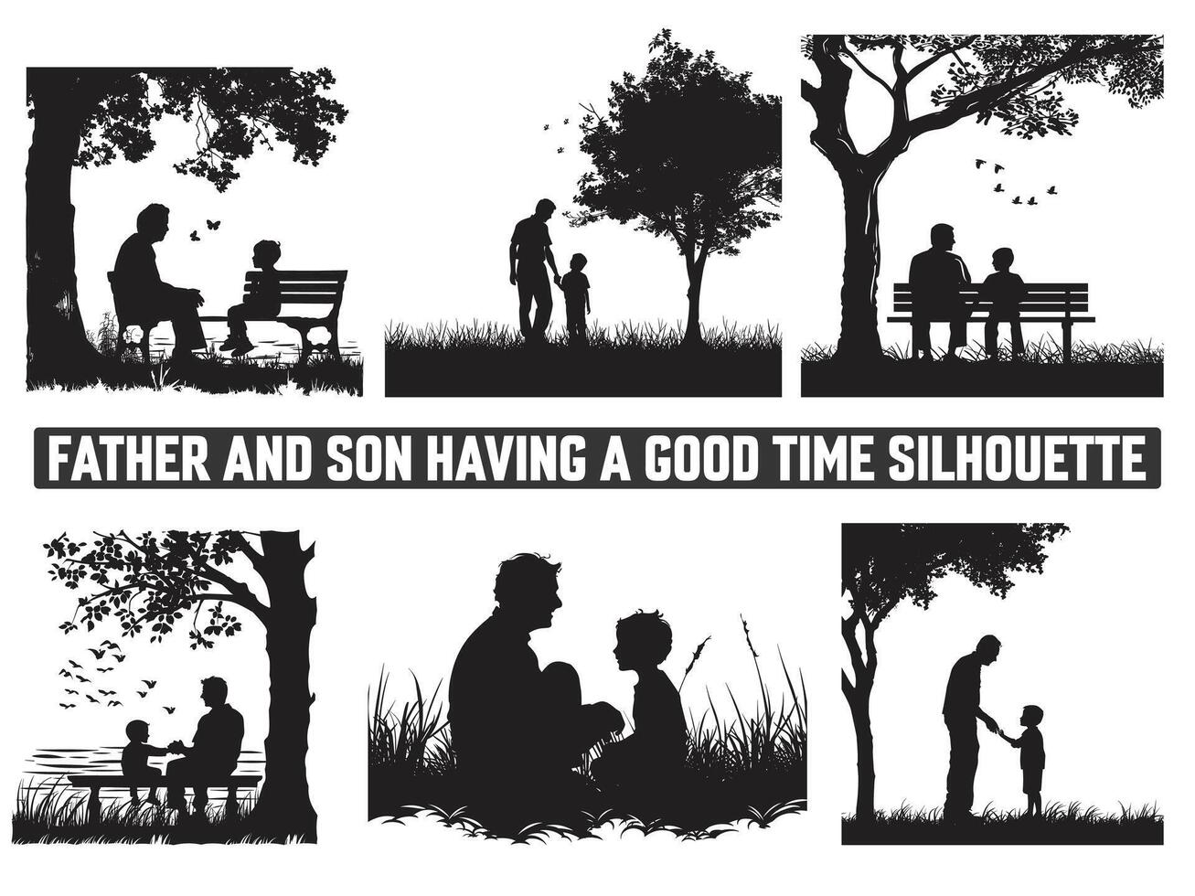 Happy Father's Day, Assortment of Father and son silhouettes, An illustration celebrating Father's Day images of father and children. vector