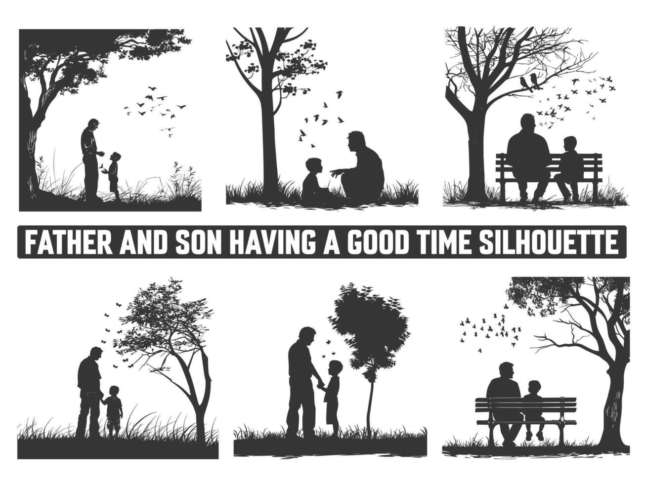 Happy Father's Day, Assortment of Father and son silhouettes, An illustration celebrating Father's Day images of father and children. vector