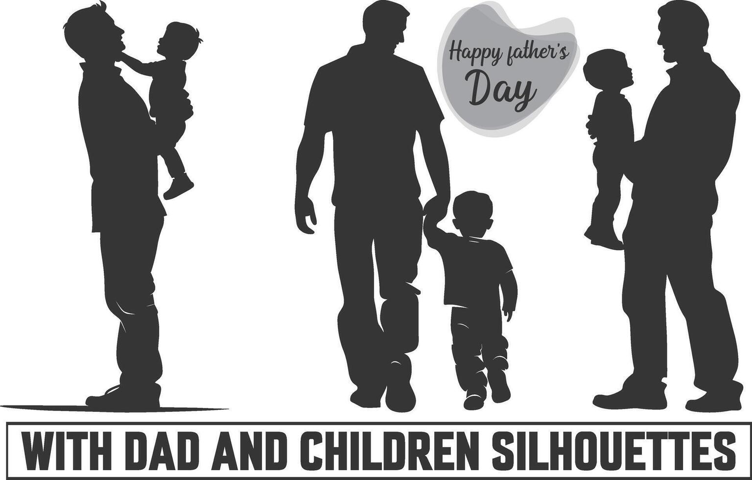 Happy Father's day, Father with son Silhouette. Silhouette isolated on white background, illustration for fathers day, my dad my hero. vector